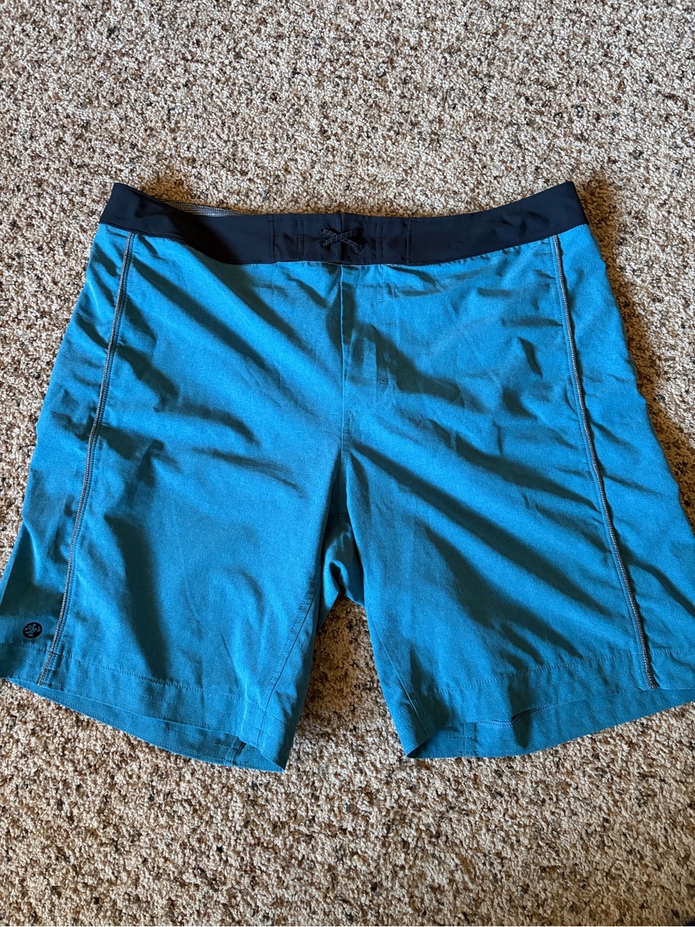 manduka Teal Swim Board Shorts with Black Waistband